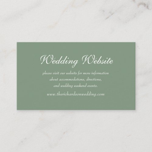 Elegant Sage Green Wedding Monogram Website  Enclosure Card