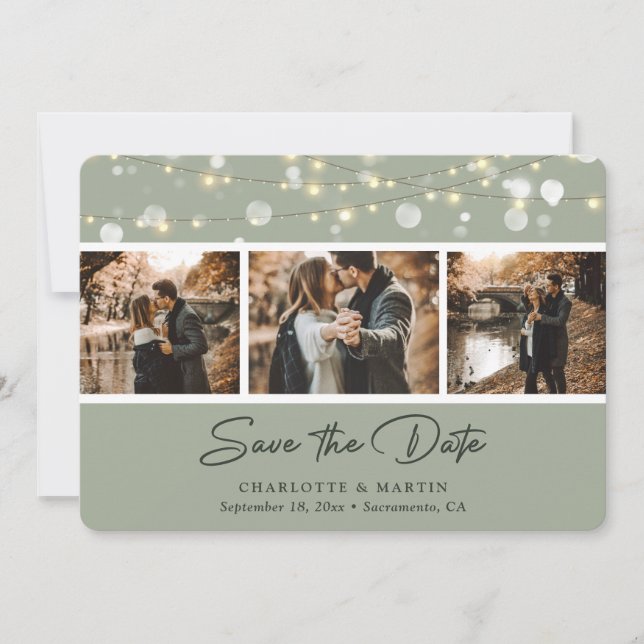 Elegant Sage Green Wedding Photo Save The Date (Front)