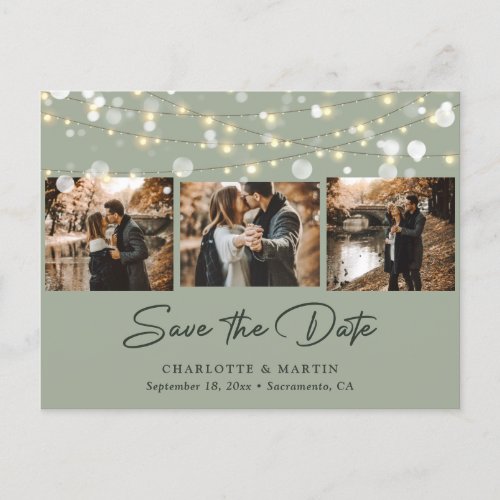 Elegant Sage Green Wedding Photo Save The Date Announcement Postcard
