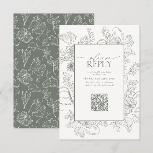Elegant Sage Green Wedding QR Code Please Reply