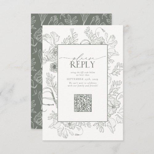 Elegant Sage Green Wedding QR Code Please Reply RSVP Card