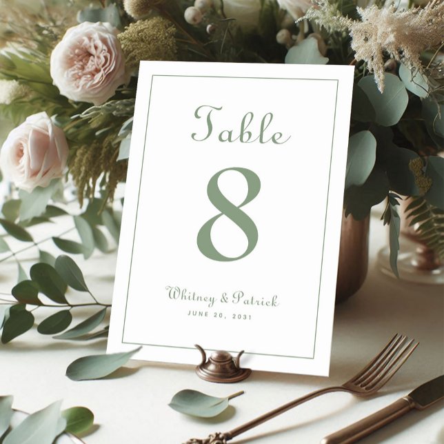Elegant Sage Green Wedding Reception Formal Dinner Table Number (Creator Uploaded)