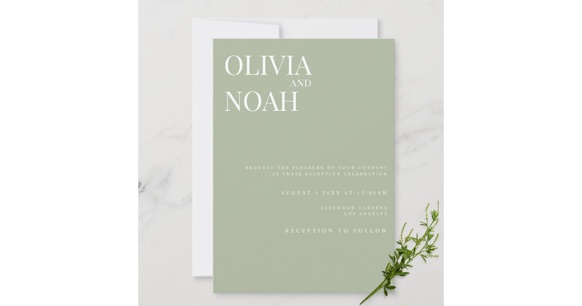 Elegant Sage Green Wedding Reception Invitation Zazzle 