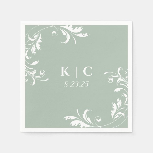 Elegant Sage Green Wedding Reception Napkins (Front)