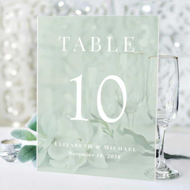 Elegant Sage Green Wedding Reception Table Number Acrylic Sign (Creator Uploaded)