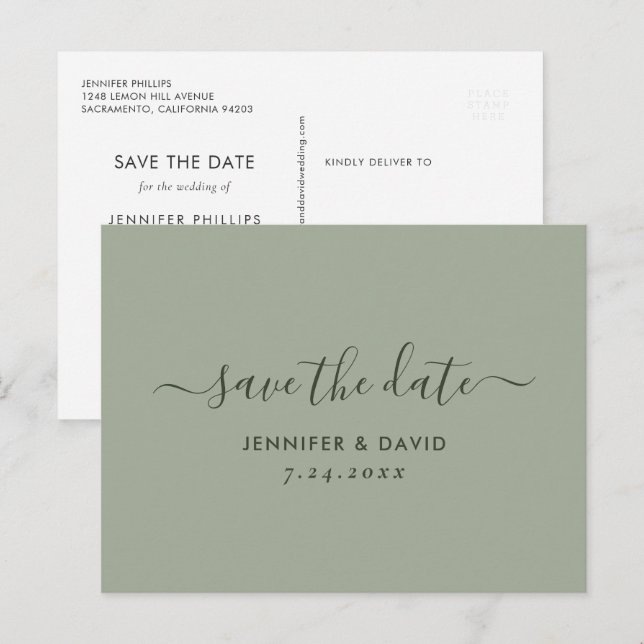 Elegant Sage Green Wedding Save The Date Announcement Postcard (Front/Back)