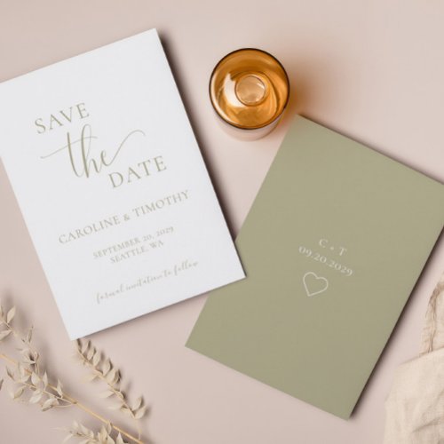 Elegant Sage Green Wedding Save The Date Card