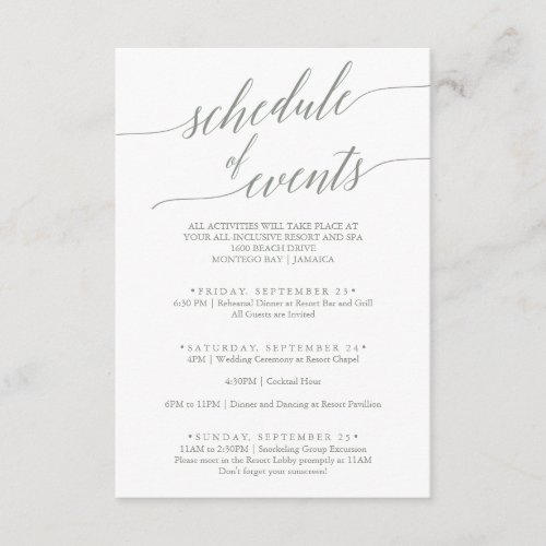 Elegant Sage Green Wedding Schedule of Events Enclosure Card