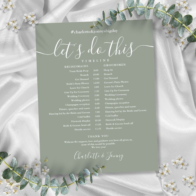 Elegant Sage Green Wedding Schedule Timeline (Elegant Sage Green Wedding Schedule Timeline)