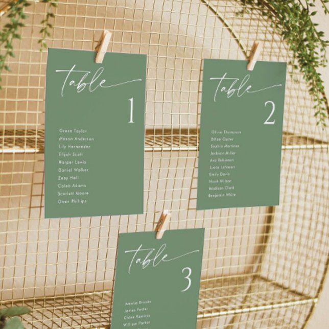Elegant Sage Green Wedding Seating Chart Cards (Creator Uploaded)