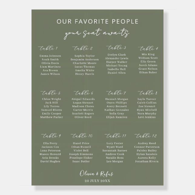 Elegant Sage Green Wedding Seating Chart Template Foam Board (Front)