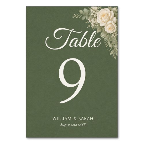 Elegant sage green wedding table card