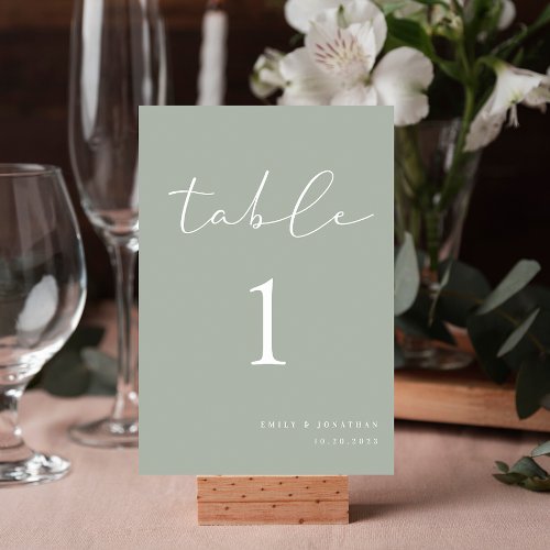 Elegant Sage Green Wedding Table Number