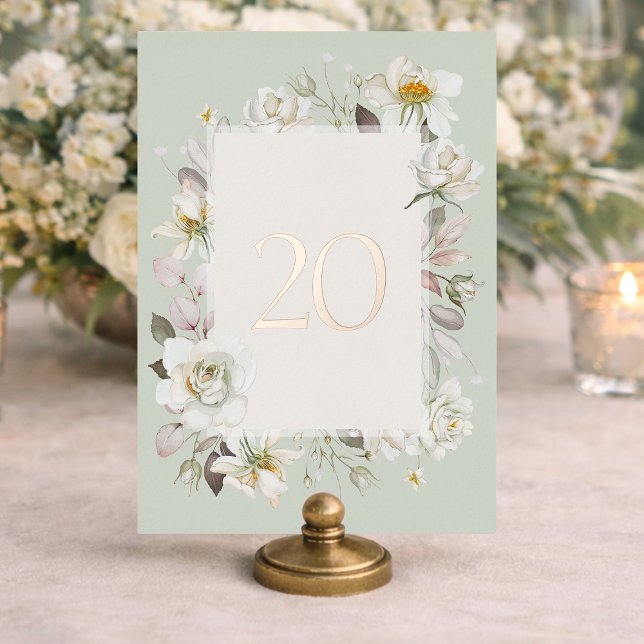 Elegant Sage Green Wedding Table Number– Real Foil Invitation (Creator Uploaded)