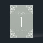 Elegant Sage Green Wedding Table Numbers Cards<br><div class="desc">Elegant Sage Green Wedding Table Numbers: Use these vintage, classic table numbers at your wedding reception or event. This design features the word "Table" in an elegant calligraphy with an ornate vintage corners design for a luxe look. It's set in sage green, but you can change the color to anything...</div>