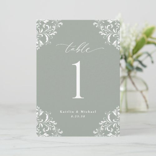 Elegant Sage Green Wedding Table Numbers Cards