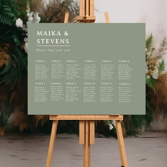 Elegant Sage Green Wedding Table Seating Chart Foam Board (Creator Uploaded)