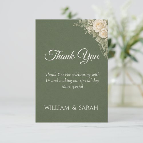 Elegant sage green wedding thank you card