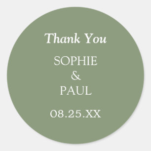 Elegant Sage Green Wedding Thank You Sticker