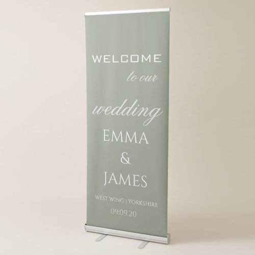 Elegant Sage Green Wedding Welcome  Retractable Banner