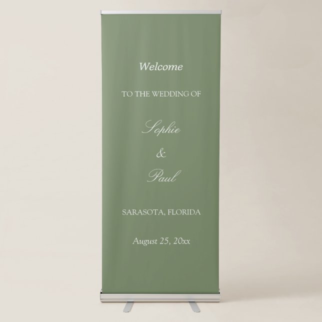Elegant Sage Green Wedding Welcome Retractable Banner (Front)