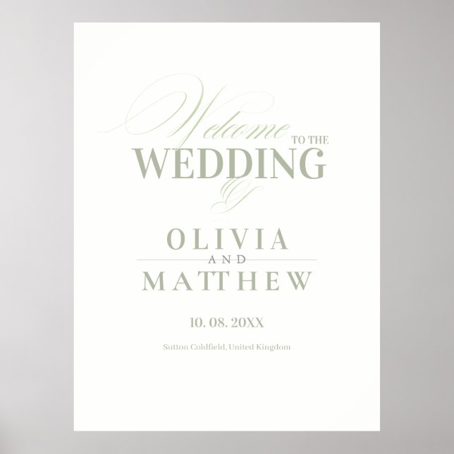Elegant Sage Green Wedding Welcome Wedding Sign (Front)