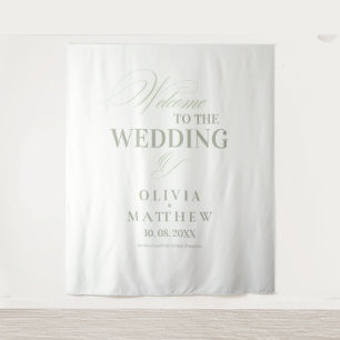 Elegant Sage Green Wedding Welcome Wedding Sign Tapestry