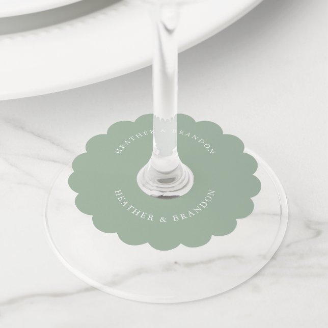 Elegant Sage Green Wedding  Wine Glass Tag (Close Up)