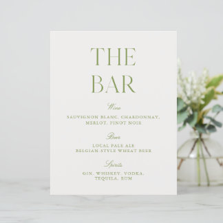 Elegant Sage Green & White 8.5x11 Wedding Bar Sign