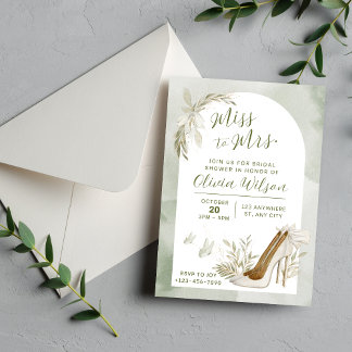 Elegant Sage Green & White Bridal Shower Invitation