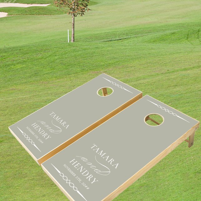 Elegant Sage Green White Custom Wedding Monogram Cornhole Set (Creator Uploaded)