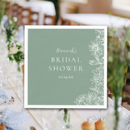 Elegant Sage Green White Floral Bridal Shower Napkins