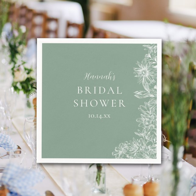Elegant Sage Green White Floral Bridal Shower Napkins (Creator Uploaded)