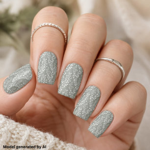 Elegant Sage Green White Floral Minx Nail Art