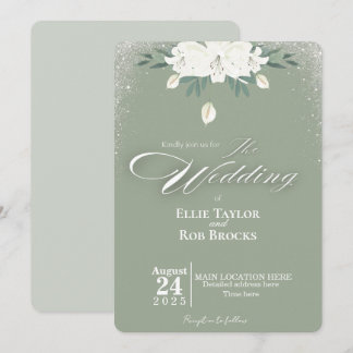 Elegant Sage Green White Floral Wedding Invitation