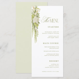 Elegant Sage Green & White Floral Wedding Menu