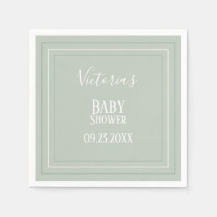Elegant Sage Green White Modern Baby Shower Napkins
