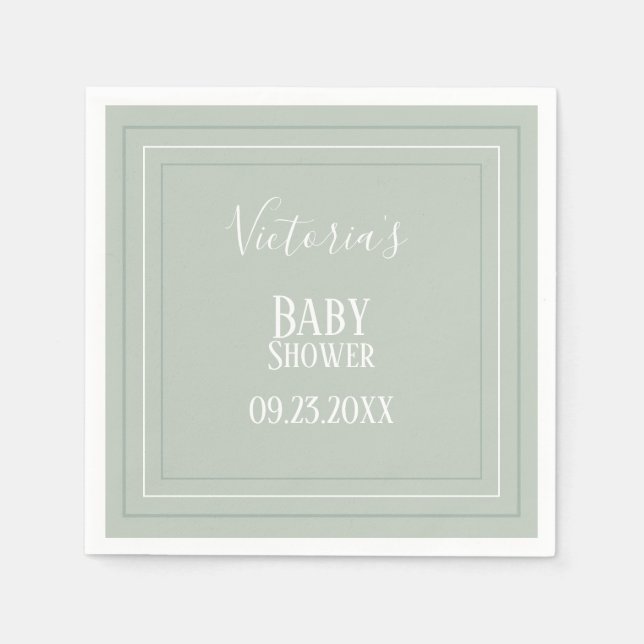 Elegant Sage Green White Modern Baby Shower Napkins (Front)