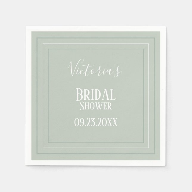 Elegant Sage Green White Modern Bridal Shower Napkins (Front)