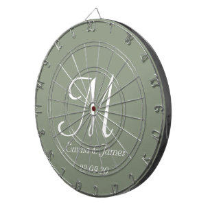 Elegant Sage Green & White Monogram Initial Name Dart Board