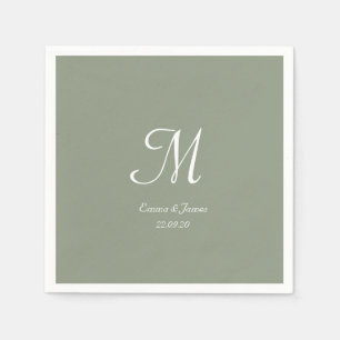 Elegant Sage Green & White Monogram Wedding Party Napkins