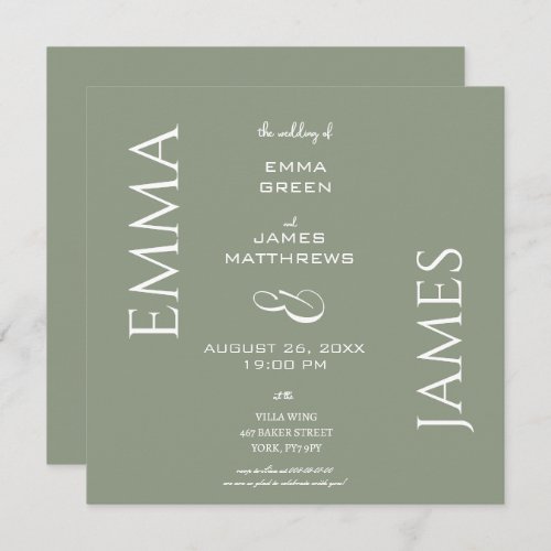 Elegant Sage Green  White Script Wedding Square  Invitation