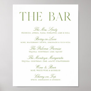 Elegant Sage Green & White Wedding Bar Sign