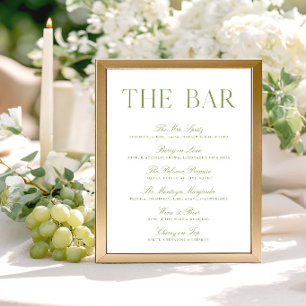 Elegant Sage Green & White Wedding Bar Sign