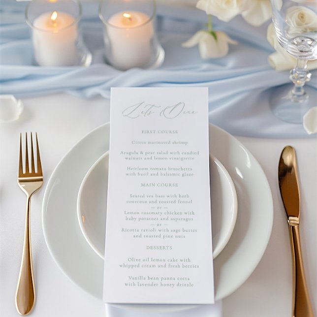 Elegant Sage Green & White Wedding Menu (Elegant Sage Green & White Wedding Menu)