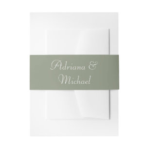 Elegant Sage Green White Wedding Script Invitation Belly Band