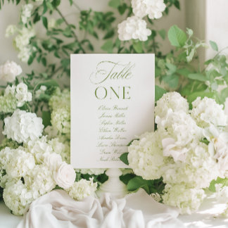 Elegant Sage Green & White Wedding Table Number