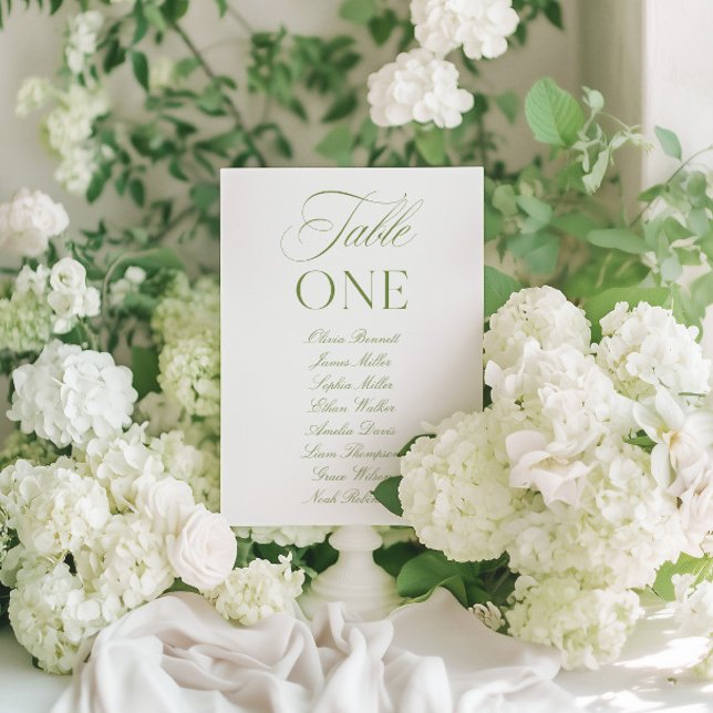 Elegant Sage Green & White Wedding Table Number (Elegant Sage Green & White Wedding Table Number)