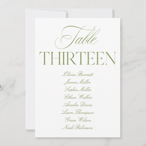 Elegant Sage Green & White Wedding Table Number