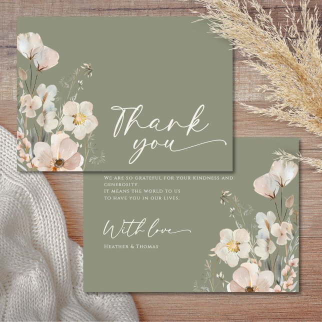 Elegant Sage Green Wildflower Baby Shower  Thank You Card (Creator Uploaded)